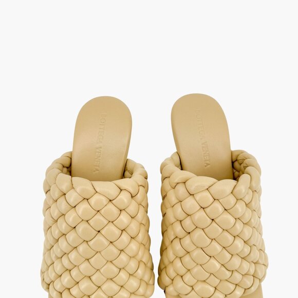 Bottega Veneta Curve Mule Sandals EU 40 US 10 Beige Woven Leather High Heel - Picture 6 of 13
